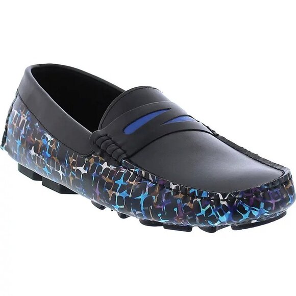 Robert Graham Black Sunbury Print Leather Penny Driving Loafers
